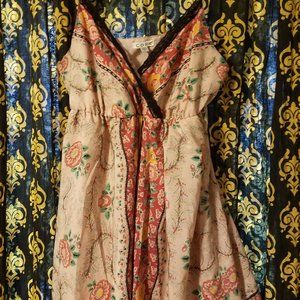 Strappy lace-trimmed plunging neckline roses dress